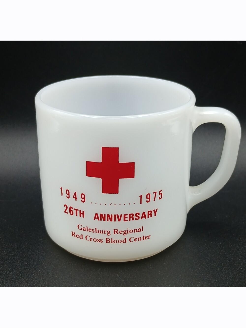 Vintage Federal Glass Red Cross 1949-1975 26th Anniversary Milk Glass Mug Cup